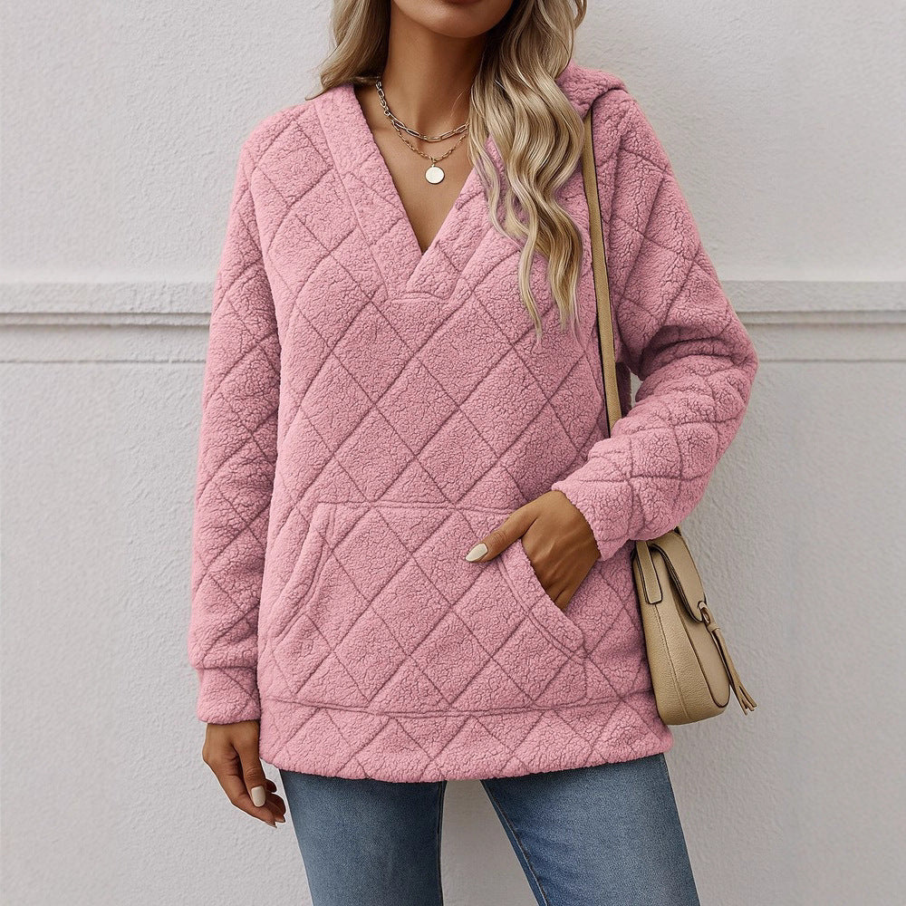 Dames doux pull en fleece avec col en V Chic und Stil