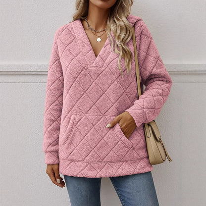 Dames doux pull en fleece avec col en V Chic und Stil