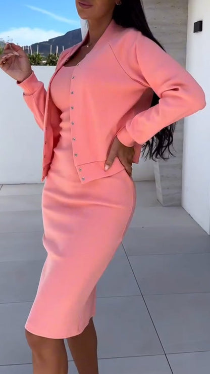 Femme ensemble de robe de sweatshirt à la mode et veste Chic und Stil