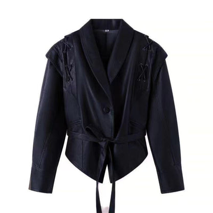 Blazer en cuir pour femmes avec des lacets décoratifs Chic und Stil