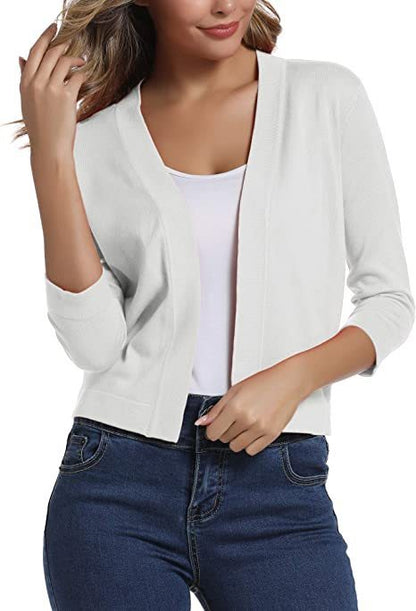 Dames cardigan décontracté avec devant ouvert et manches 3/4 Chic und Stil