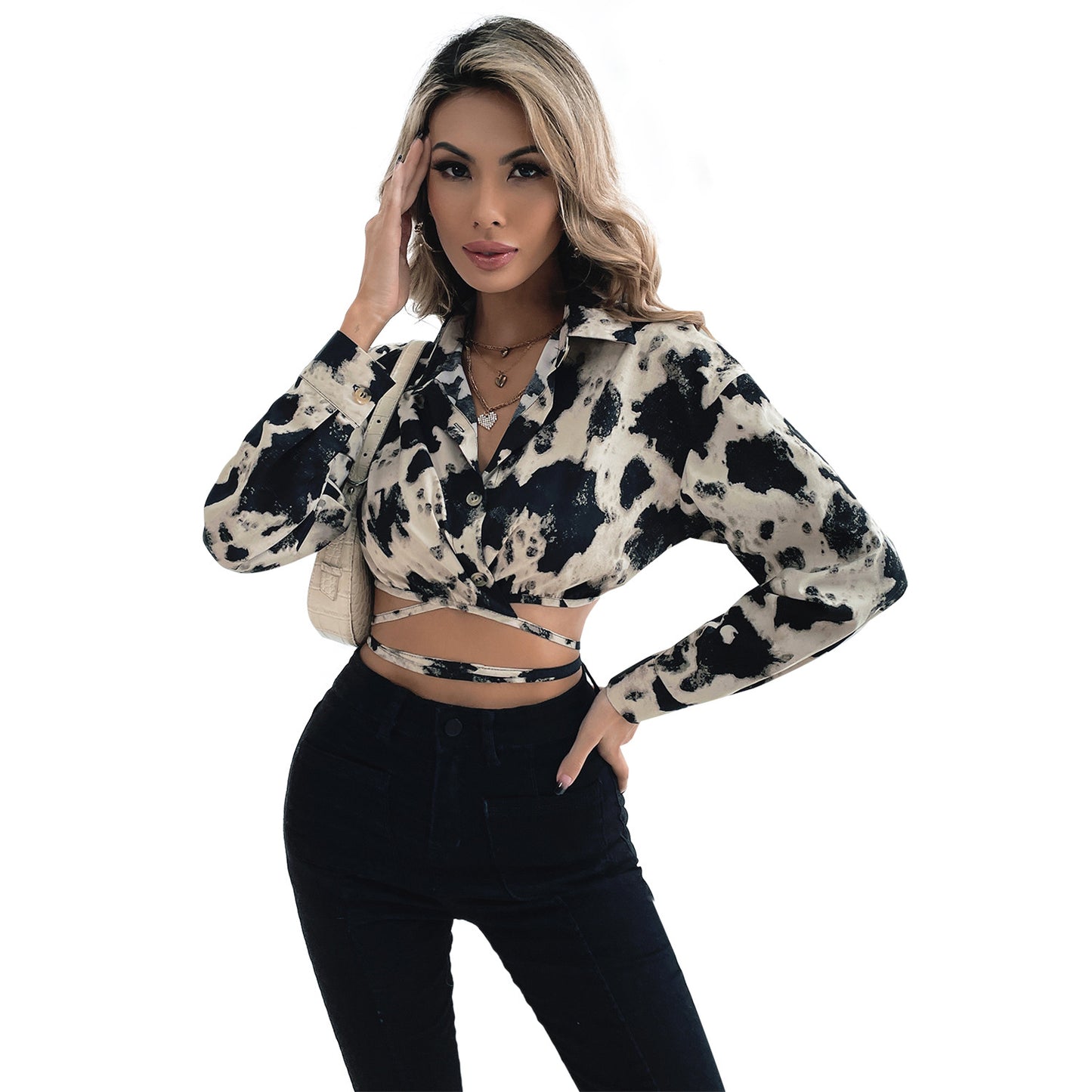 Chemisier court pour femmes avec nœud tendance et motif animalier Chic und Stil
