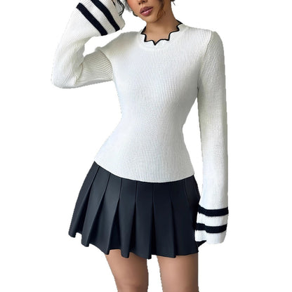 Pull en tricot tendance pour femmes avec col ondulé et manches larges Chic und Stil