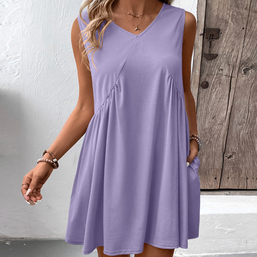 Robe femme fluide à décolleté en V avec poches latérales et coupe fluide Chic und Stil