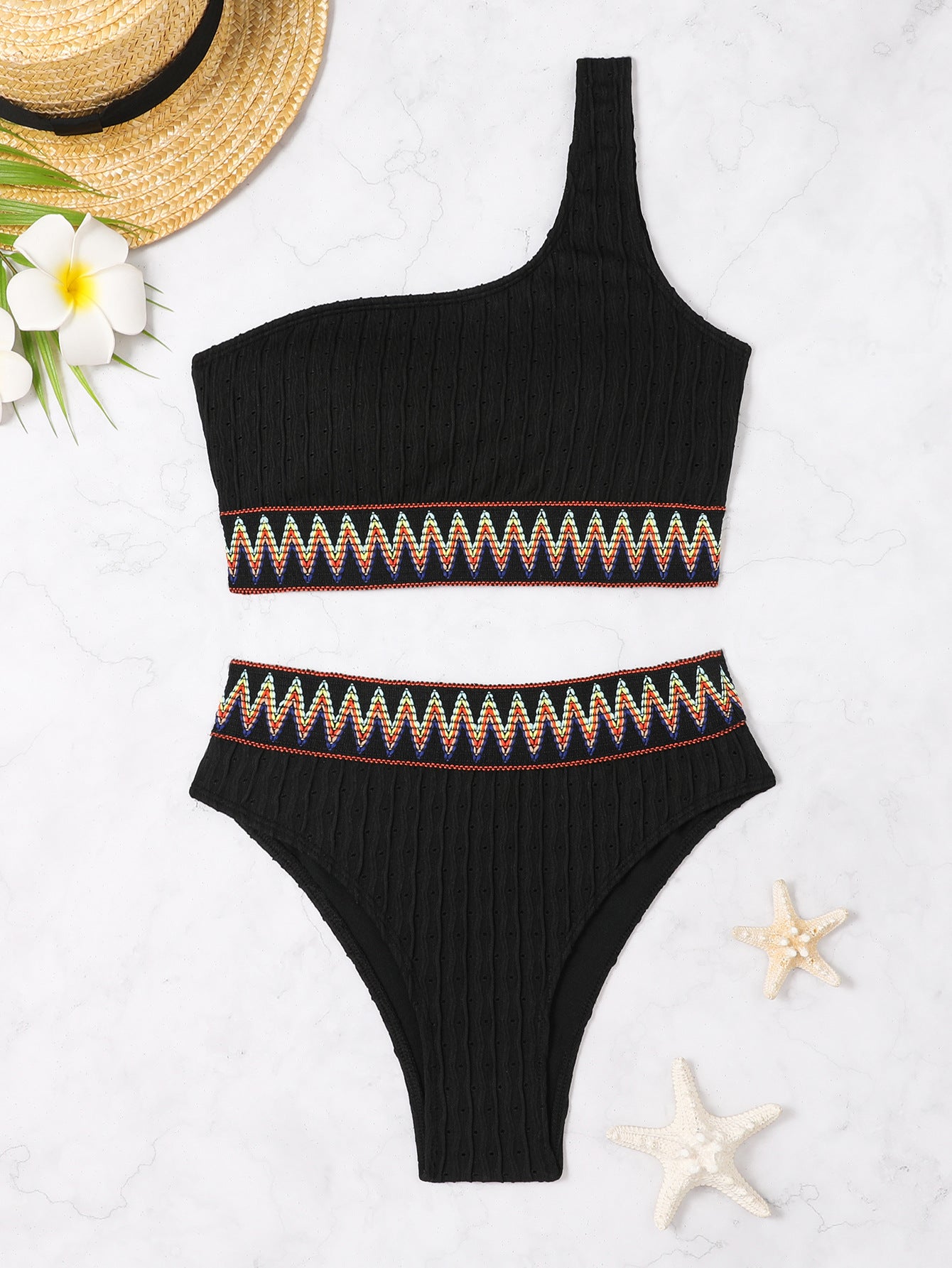 Maillot de bain une pièce pour femmes avec motif vague à la mode et taille élastique Chic und Stil