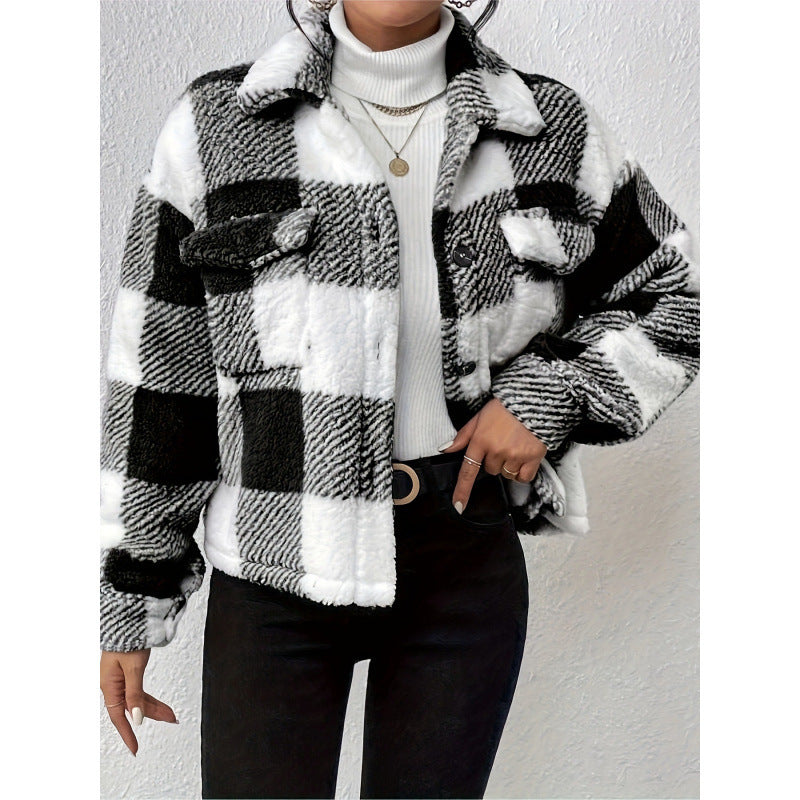 Fleece jacket for women with check pattern Chic und Stil