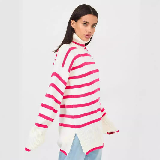 Pull à col roulé en tricot pour femmes avec un motif rayé moderne et une coupe oversized Chic und Stil