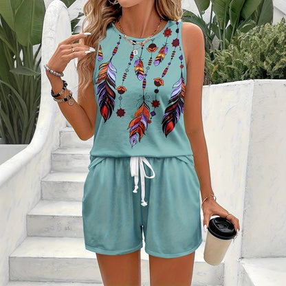 Robe en coton pour femmes avec motif de plumes colorées Chic und Stil