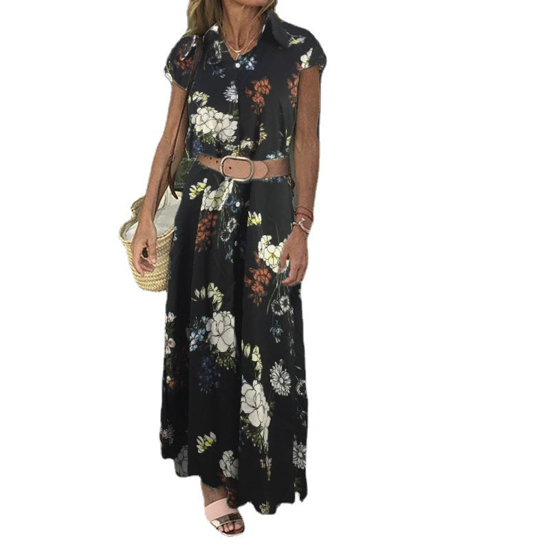 Robe maxi pour femmes avec motif floral et ceinture taille élégante Chic und Stil