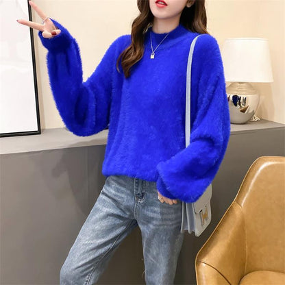 Pull en mohair pour femmes avec col roulé, manches bouffantes et design texturé Chic und Stil