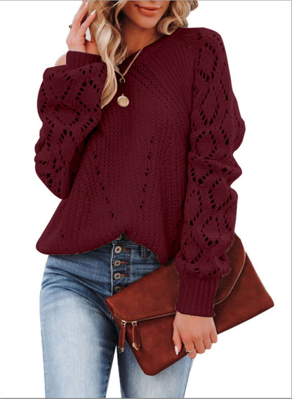 Pull en tricot pour femmes avec un élégant motif ajouré et des manches volumineuses Chic und Stil