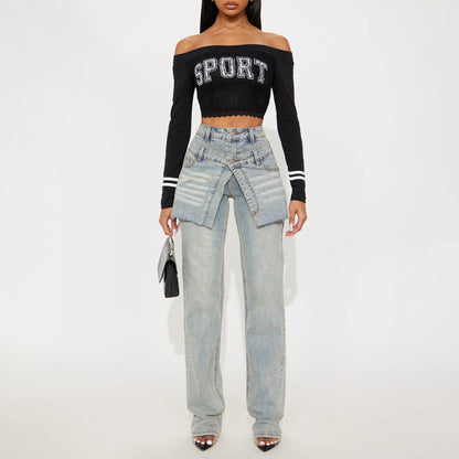 Asymmetrical design high-waisted denim pants for women Chic and Style