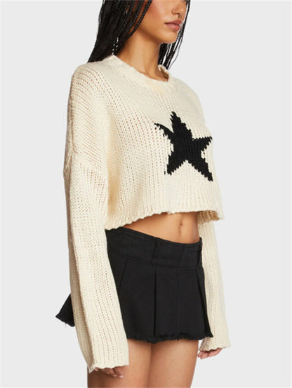 Pull-over en grosses mailles tendance pour femmes avec application d'étoiles chics et stylées