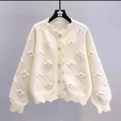 Dames Gilet ample en tricot avec applications florales et boutons en perles Chic und Stil