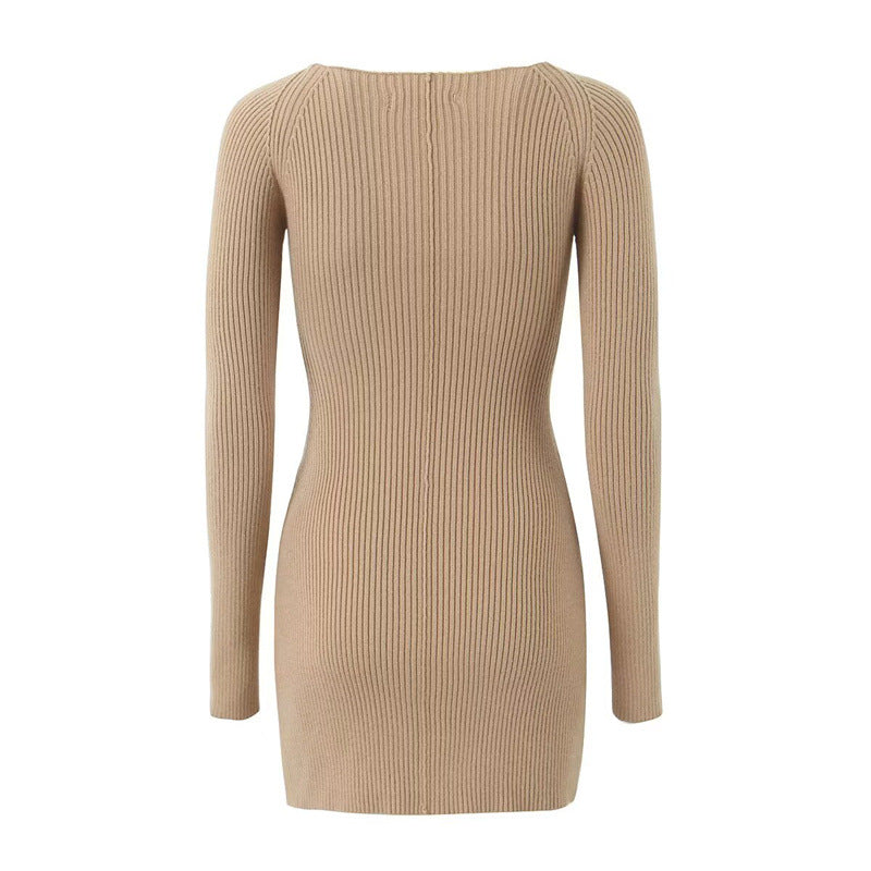 Robe ajustée à côtes pour femme avec des détails découpés et des manches longues Chic und Stil