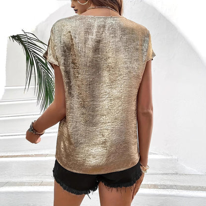 Dames Haut élégant à col en V avec finition scintillante Chic und Stil