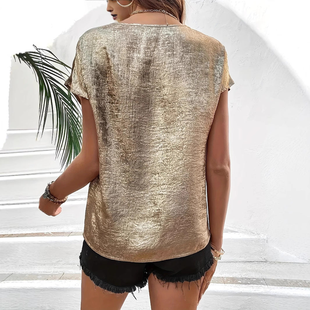 Elegant Ladies V-Neck Top with Sparkling Finish - Chic and Stylish