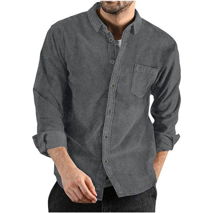 Chemise décontractée en corduroy pour hommes avec poche poitrine et col à la mode Chic und Stil