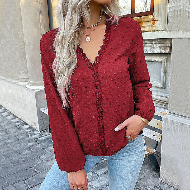 Blouse femme avec décolleté en V et dentelle élégante Chic und Stil