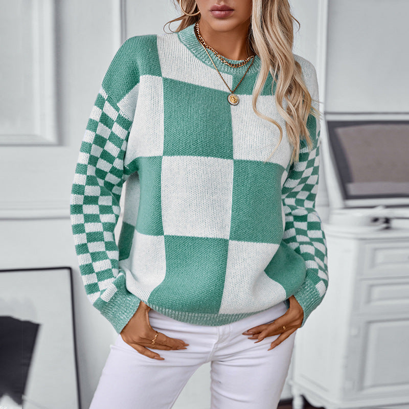 Pull femme tendance à motif carreaux et coupe décontractée Chic und Stil