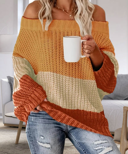 Dames Pull en tricot oversize décontracté avec décolleté dénudé et design de blocs de couleur tendance Chic und Stil