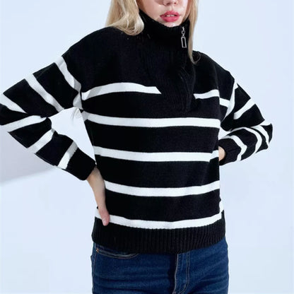 Pull en tricot pour femmes avec col montant et fermeture éclair Chic und Stil