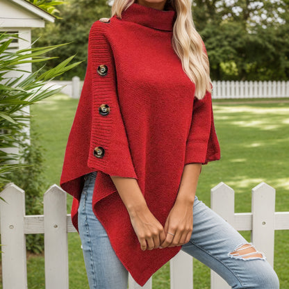 Dames élégant poncho avec col montant et boutons décoratifs Chic und Stil