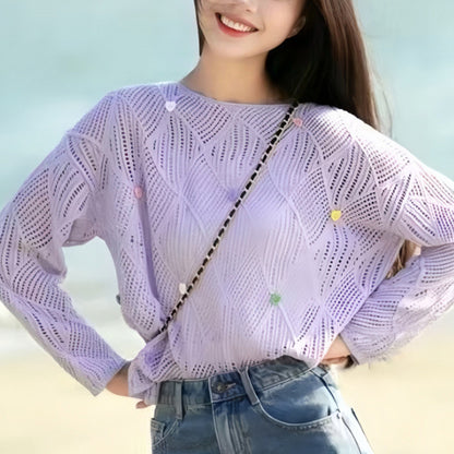 Blouse en tricot aérienne pour femmes avec motif et applications colorées Chic und Stil