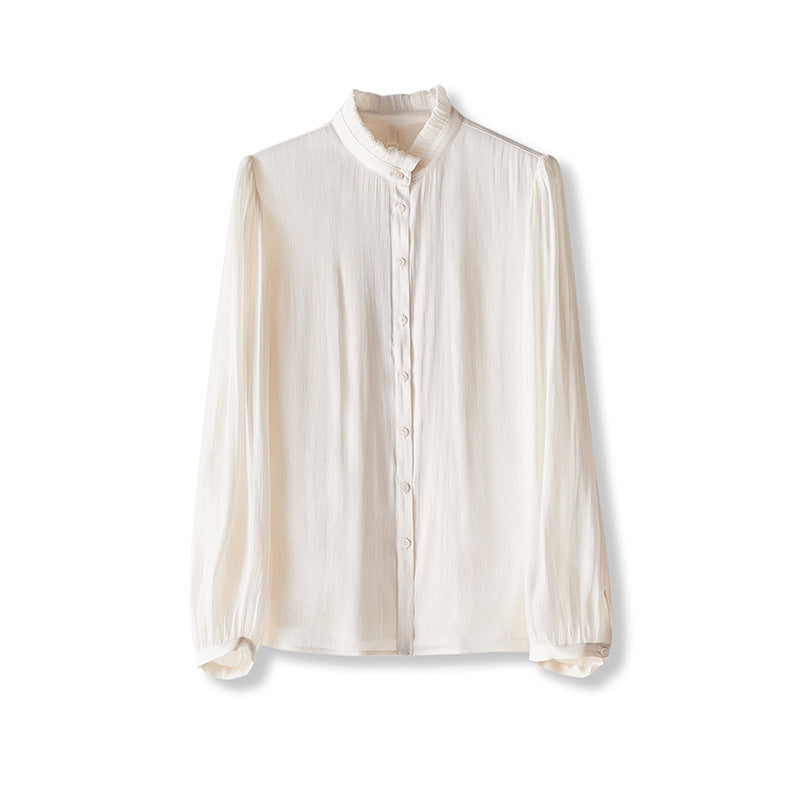 Blouse à col montant à volants pour femmes Chic und Stil