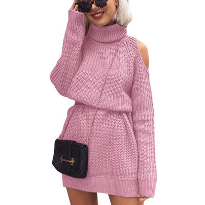 Dames Pull en tricot tendance à épaule dénudée et col montant Chic und Stil