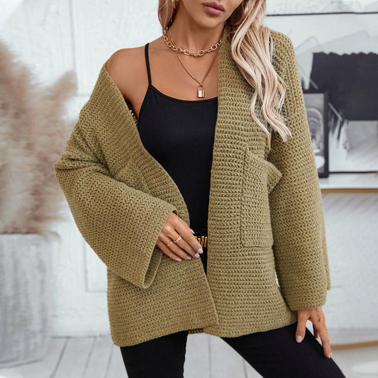 Veste en tricot aérienne pour femmes avec grandes poches et manches ouvertes Chic und Stil