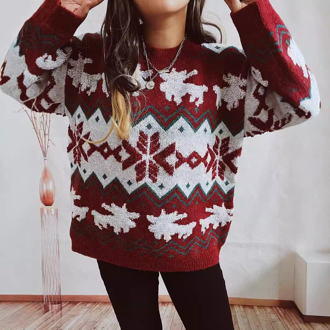 Pull en tricot festif pour femmes avec un design de Noël et col haut Chic und Stil