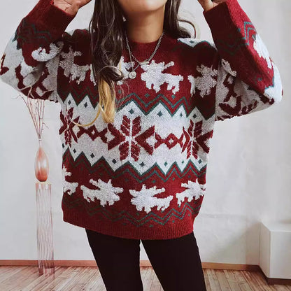 Pull en tricot festif pour femmes avec un design de Noël et col haut Chic und Stil