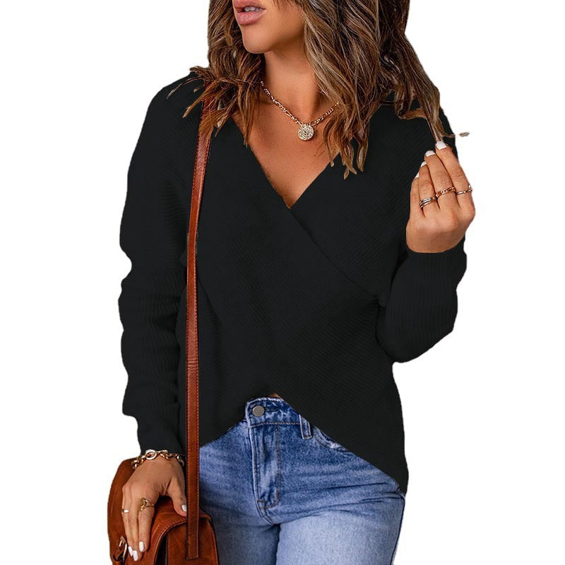Pull-over décontracté pour femmes avec décolleté en V profond et tissu texturé Chic und Stil