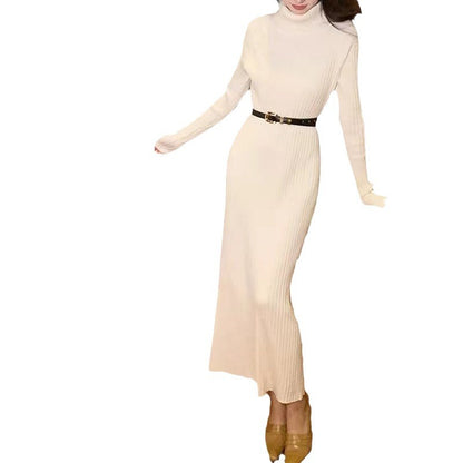 Robe en tricot élégante pour femmes avec col roulé haut et joli motif en côtes Chic und Stil