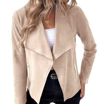 Dames élégant blazer court avec coupe asymétrique et poches zippées Chic und Stil