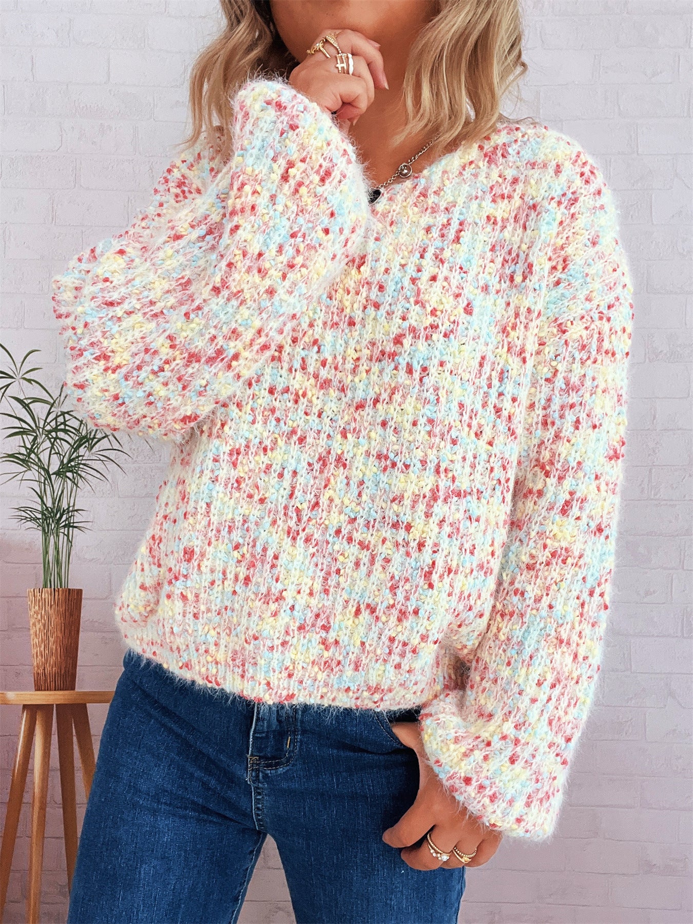 Femme pull en tricot confortable avec motif texturé coloré et manches larges Chic und Stil