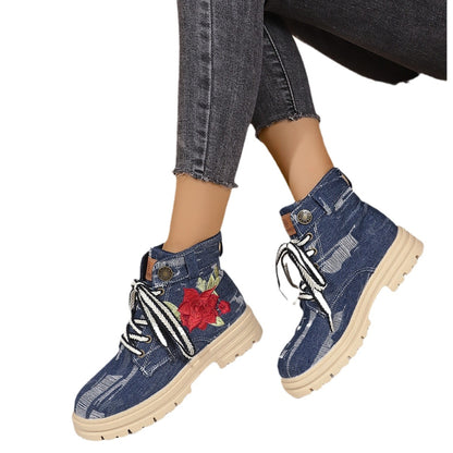 Bottes à lacets féminines avec broderie florale et semelle antidérapante Chic und Stil