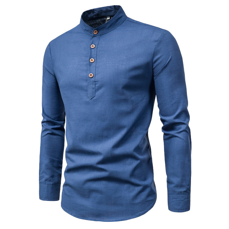 Chemise à manches longues tendance pour hommes avec col montant et patte de boutonnage élégante Chic und Stil