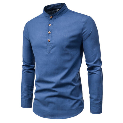 Chemise à manches longues tendance pour hommes avec col montant et patte de boutonnage élégante Chic und Stil