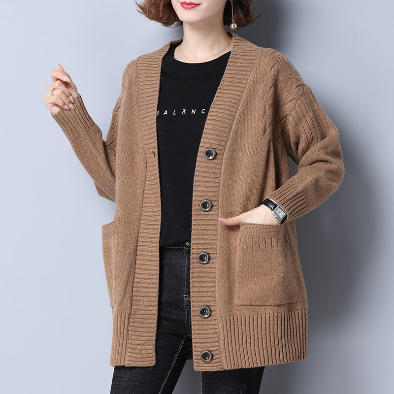 Dames confortable cardigan en tricot avec motif côtelé profond et poches pratiques Chic und Stil