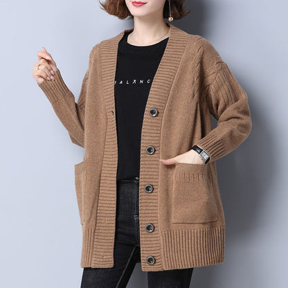 Dames confortable cardigan en tricot avec motif côtelé profond et poches pratiques Chic und Stil