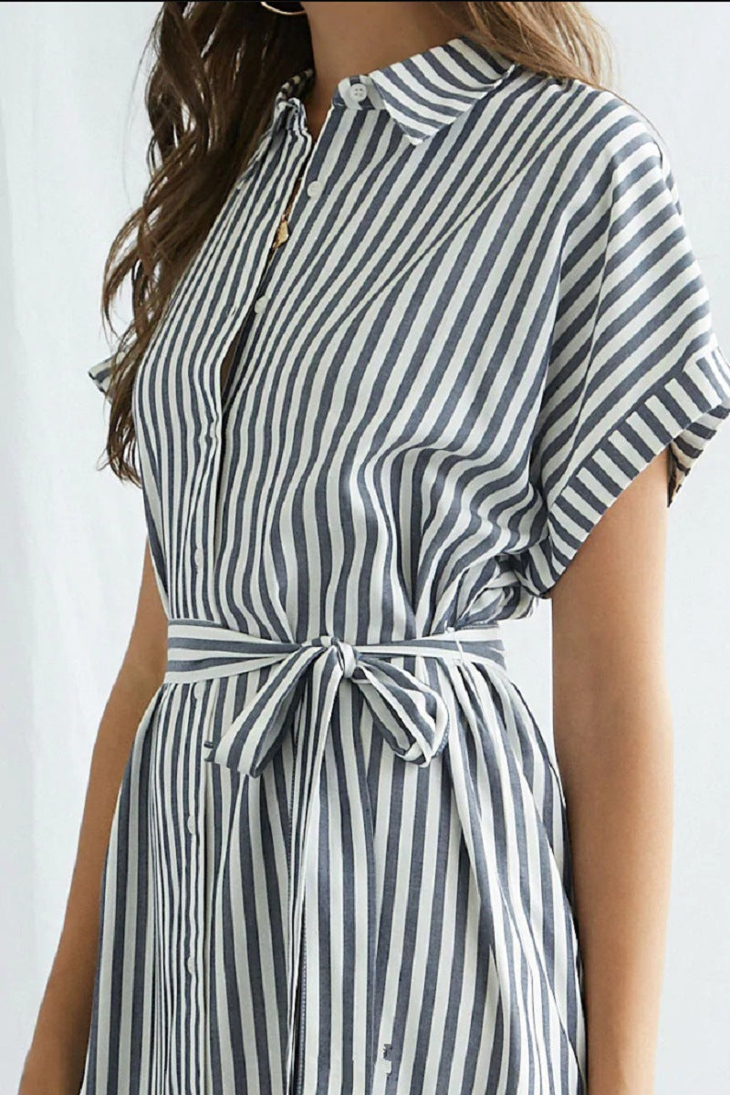 Women's Casual Striped Shirt Dress with Waist Belt Chic und Stil