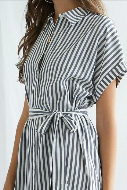 Women's Casual Striped Shirt Dress with Waist Belt Chic und Stil