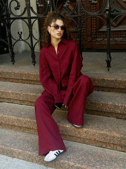 Casual linen set for women with a loose top and pants Chic und Stil