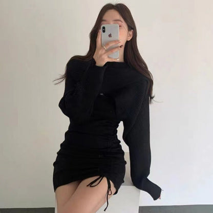 Robe en tricot pour femmes avec l'apparence d'un pull oversized et détails - Chic und Stil