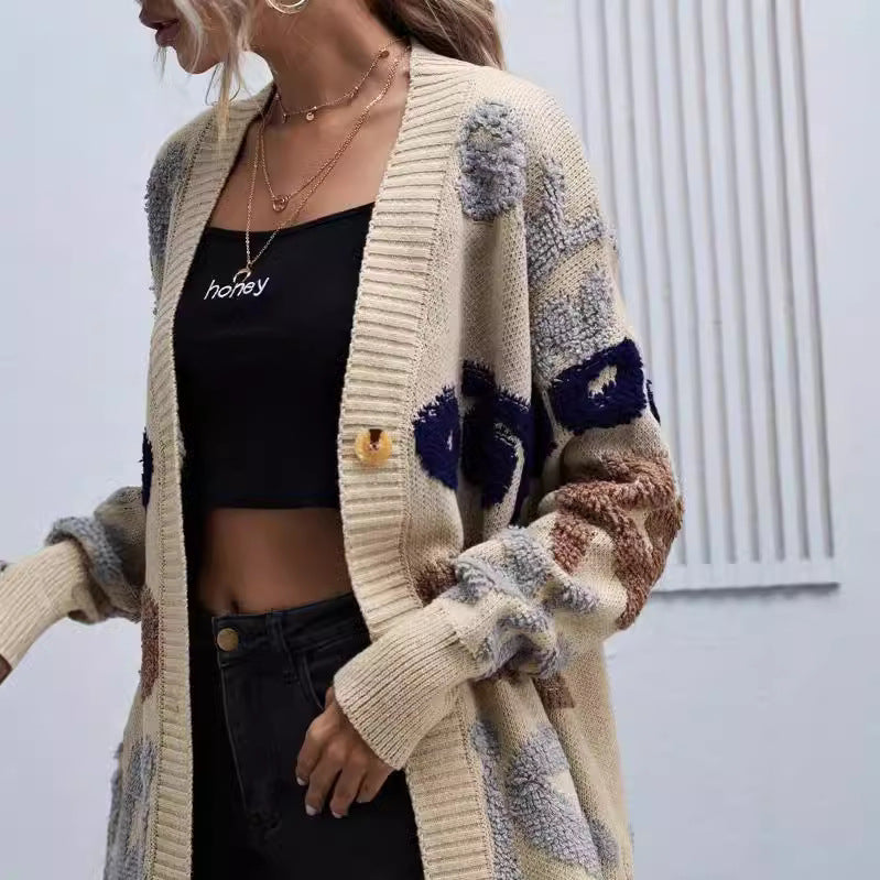 Dames Grobtricot Cardigan avec motif coloré Chic und Stil
