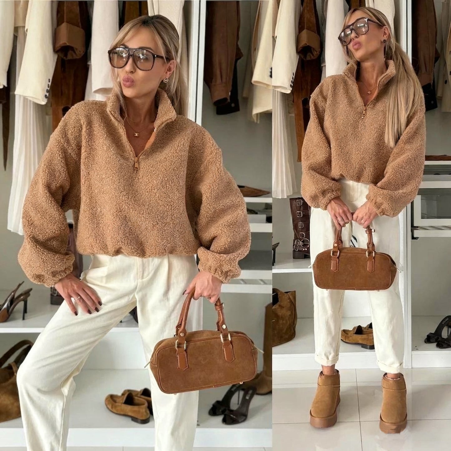 Pull-over en polaire décontracté pour femmes avec col montant Chic und Stil