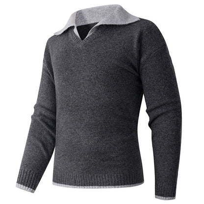 Pull-over V élégant hommes avec col de chemise glissant et texture de haute qualité Chic und Stil