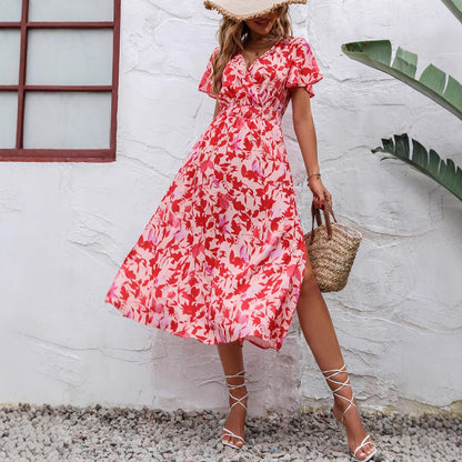 Robe maxi pour femmes avec détails froncés et fente latérale Chic und Stil